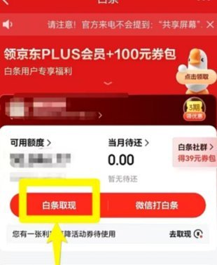 京东白条提现方式 现金还款